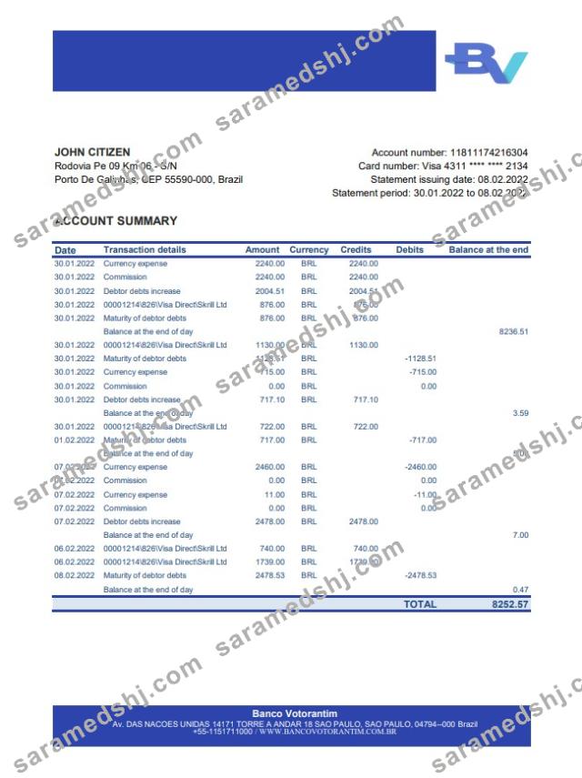 Brazil Banco Votorantim bank statement